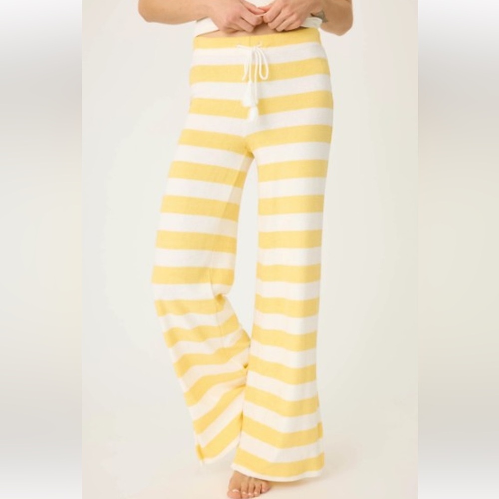 P.J. Salvage Cabana Paradise Stripe Pajama Pants Lemon Size Medium Women's - Picture 2 of 10